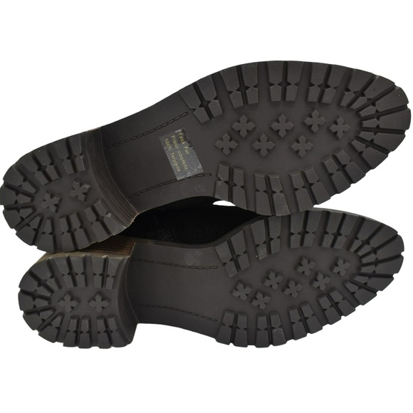 Lucky Brand "Jacenia" Black Suede Lace-Up Combat Boot Ivory Faux Shearling Cuffs - Picture 7 of 8